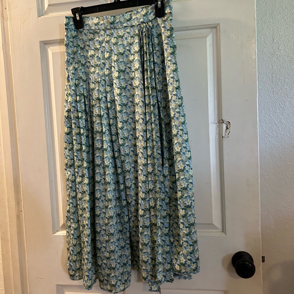 Zara Floral Pleated Maxi Skirt - Blue & White